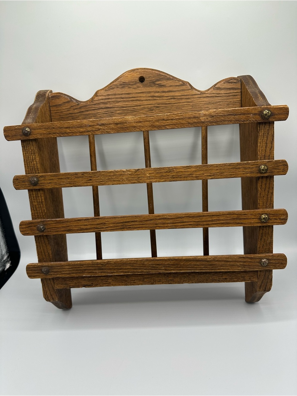 Oak Wood Hanging Wall Rack Mail Letter Magazine Holder Country Cottage Farmhouse